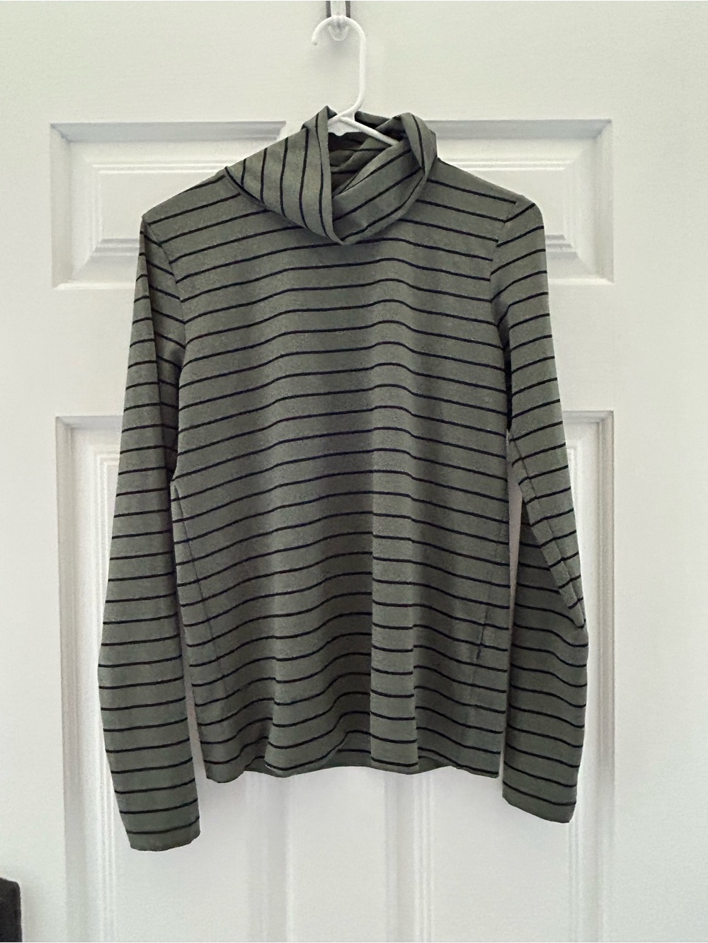 Women's Olive Green BlackStriped Turtleneck athletic feel